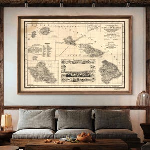 1893 Hawaii Islands map, Vintage Hawaiian map reprint - 5 sizes up to 54&quot;x36&quot; and 2 color choices
