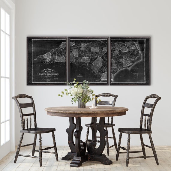 1833 North Carolina map reprint , Tar Heel map gift, 3 sizes (printed in 3 pieces) up to 90x36" & 3 color choices - sold UNFRAMED