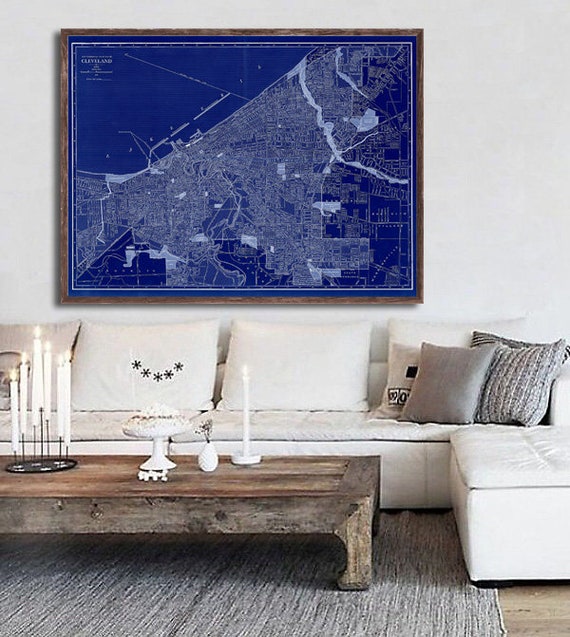 1912 Cleveland Map Reprint Vintage Cleveland Oh Map Reprint 2 Large Xl Sizes Up To 28x20 In Original Black Or Blue