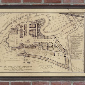 1916 Bronx International Expo blueprint reprint, Vintage NYC reprint -4 sizes up to 48&quot;x36&quot; in 1 or 4 sections & 3 color styles