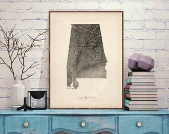 Alabama relief map reprint, Vintage Alabama map reprint - 6 large/XL sizes up to 40"x30" and three color schemes