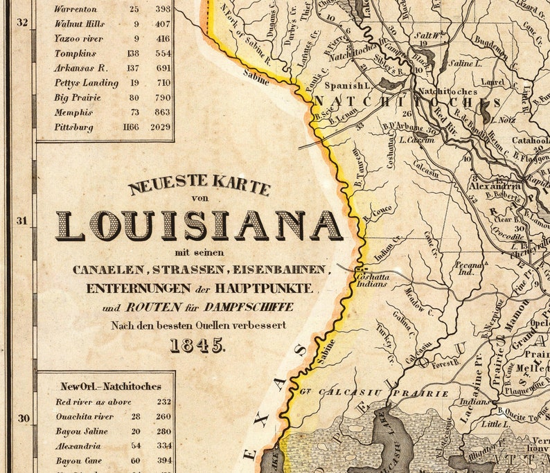 1845 Louisiana Map Reprint Vintage Louisiana Map Reprint 3 Etsy