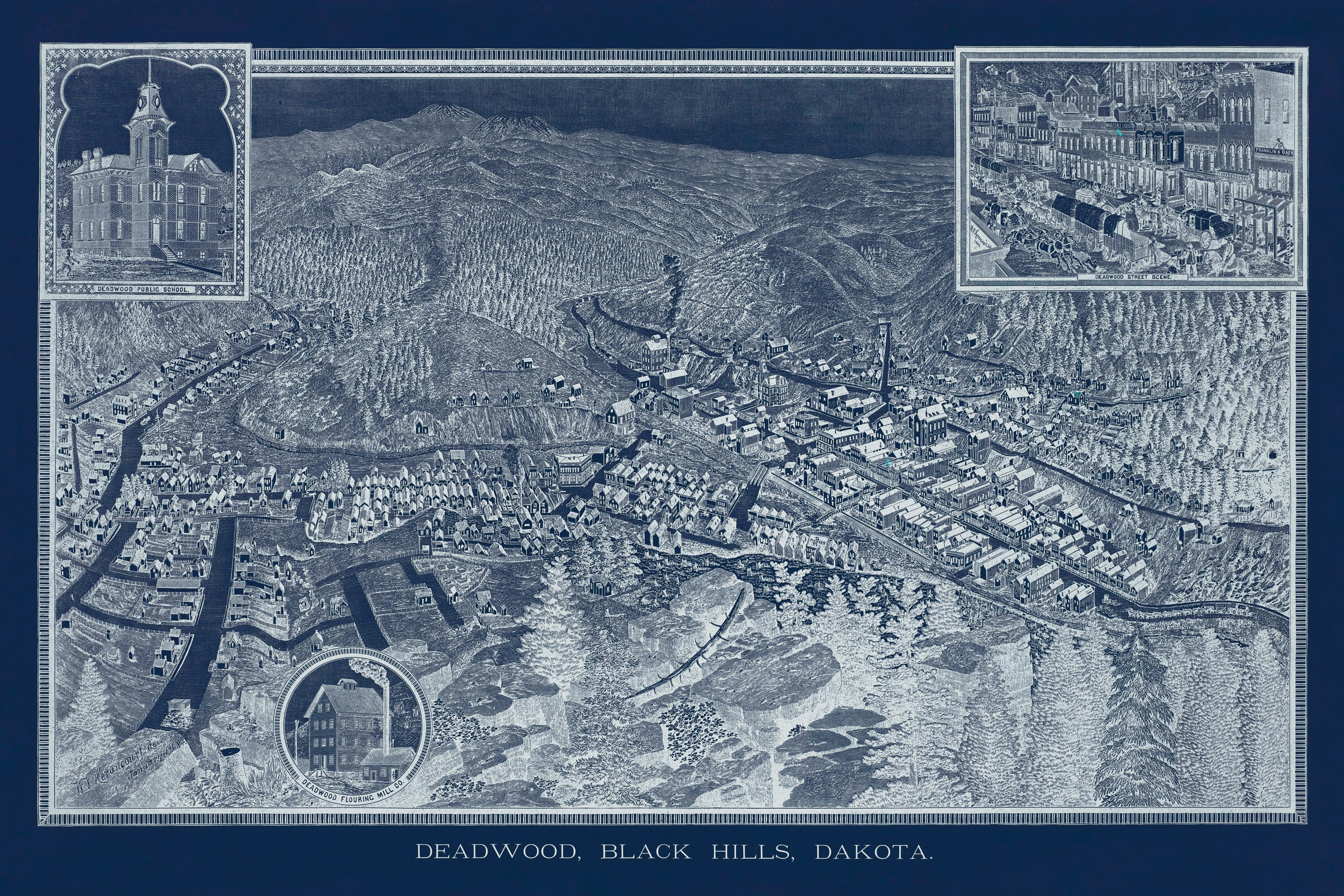 1884 Deadwood, South Dakota Map Reprint, Deadwood Bird's Eye View Map ...