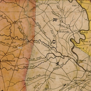 1833 North Carolina map reprint , Tar Heel map gift, 3 sizes (printed in 3 pieces) up to 90x36" & 3 color choices - sold UNFRAMED image 8