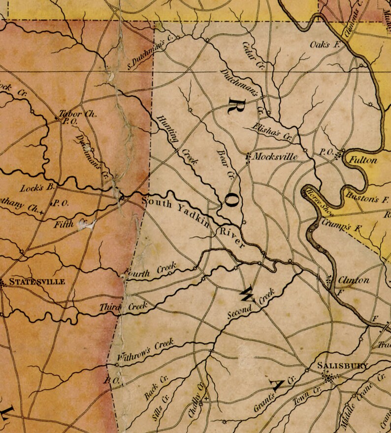 1833 North Carolina map reprint , Tar Heel map gift, 3 sizes (printed in 3 pieces) up to 90x36" & 3 color choices - sold UNFRAMED image 8