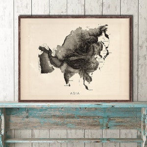 Asia relief map reprint, Vintage Asia map reprint - 6 large/XL sizes up to 40&quot;x30&quot; and three color schemes