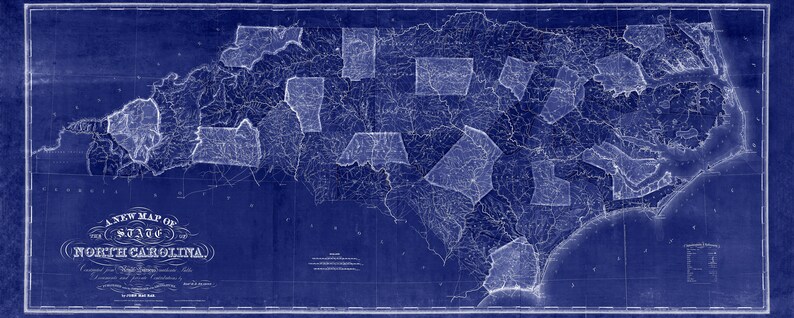 1833 North Carolina map reprint , Tar Heel map gift, 3 sizes (printed in 3 pieces) up to 90x36" & 3 color choices - sold UNFRAMED image 7