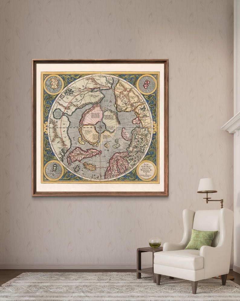 Mercator's 1595 Map of the Arctic Reprint - North Pole Geek Gift Decor ...