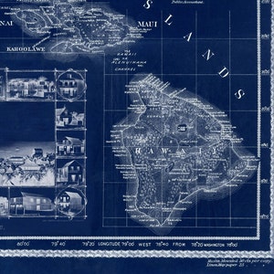 1893 Hawaii Islands map, Vintage Hawaiian map reprint 5 sizes up to 54x36 and 2 color choices image 5