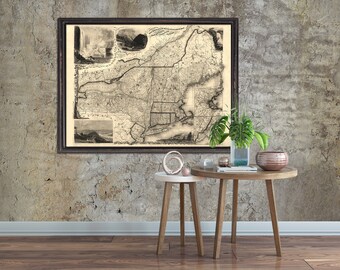 Reimpresión de Nueva Inglaterra y Nueva York de 1850, mapa antiguo de rutas de trenes y barcos de vapor de EE. UU. - 6 tamaños de hasta 101,6 x 76,2 cm, 3 opciones de color - SIN MARCO