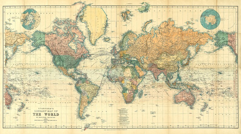 1898 World Map Reprint Mercator's Projection World Map - Etsy UK