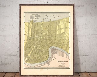 1887 New Orleans map reprint - vintage Cram's atlas reprint 4 large/XL sizes up to 30x40" in 3 color choices - comes unframed