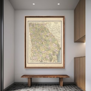 1887 Georgia map reprint, vintage Georgia map reprint, 4 large sizes to 40x30&quot; and 3 color choices - sold UNFRAMED
