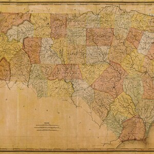 1833 North Carolina map reprint , Tar Heel map gift, 3 sizes (printed in 3 pieces) up to 90x36" & 3 color choices - sold UNFRAMED image 5