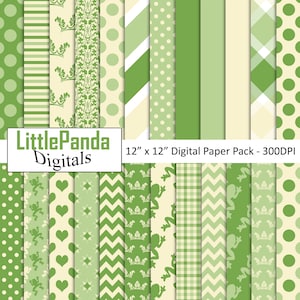Papel digital princesa, papéis de álbum de recortes de sapo, uso comercial, sapo, chevron, coroa de princesa, verde, planos de fundo D518