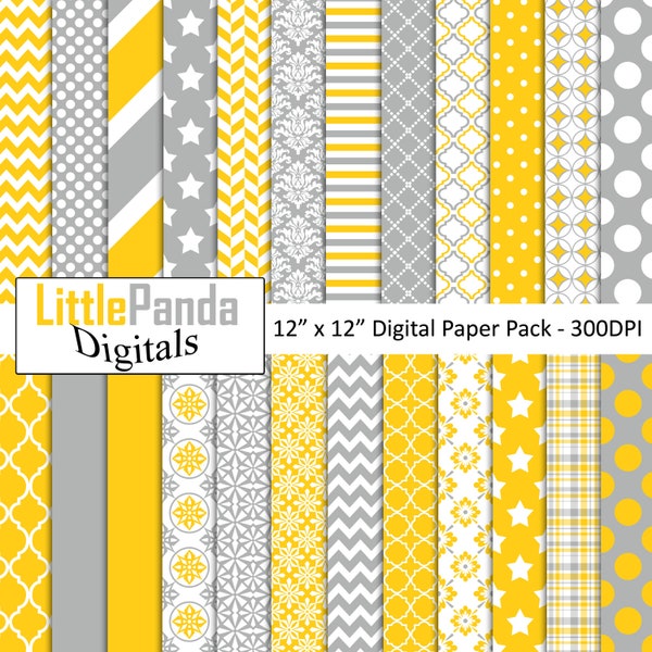 gray and yellow digital paper, scrapbook papers, wallpaper, background, printable paper, commercial use - D480