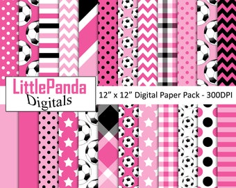 Pink Soccer Digital Paper, Soccer Backgrounds, Soccer Scrapbook Papers, Commercial Use, Invitations, Sport Scrapbook Papers D531