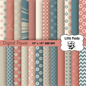 Dark Cyan Red Linen Gray Digital Scrapbook Paper Pack 24 jpg files 12 x 12  - Instant Download - D248