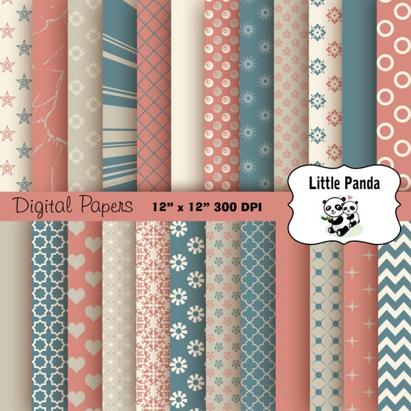 Dark Cyan Red Linen Gray Digital Scrapbook Paper Pack 24 jpg files 12 x 12  - Instant Download - D248