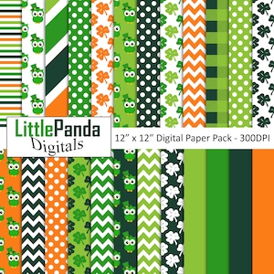 St. Patricks Tag Eulen, kommerzielle Nutzung, Kleeblatt digitales Papier, Chevron, St. Patricks Tag digitales Papier, Scrapbook Papiere D497