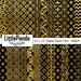 Gold Damask Digital Paper, Black and Gold, Damask Background ...