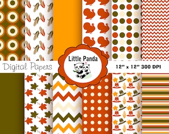 Thanksgiving Digital Paper Pack, Scrapbook Papers, 12 jpg files 12 x 12 - Instant Download - D130