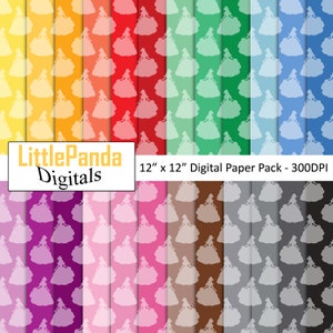 Princesa Belle scrapbook papel princesa digital papel arco-íris cores convite beleza e a fera festa chá de bebê uso comercial D699