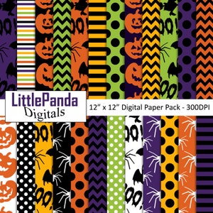 Halloween Digital Paper, Halloween Backgrounds, Halloween Papers, Halloween Pumpkin, Cat, Witch,, Paper Crafts, Commercial Use D547