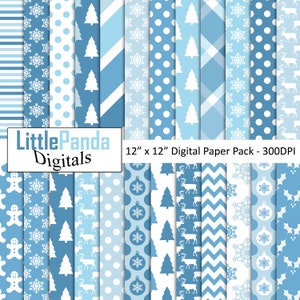 Blaues Weihnachtspapier, Schneeflockenmuster, Elche, Weihnachtsbaum, Plaid, Urlaub, Scrapbook-Papiere, kommerzielle Nutzung-D483