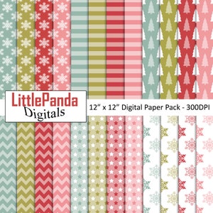 Weihnachten digitale Papier Schneeflocke Sterne Weihnachtsbaum Chevron Streifen Urlaub Scrapbook Papiere kommerzielle Nutzung D580