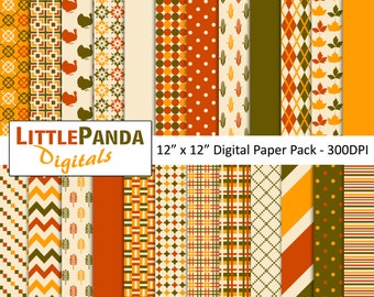 Thanksgiving Digital Scrapbook Papers 24 jpg files 12 x 12 - Instant Download - D377