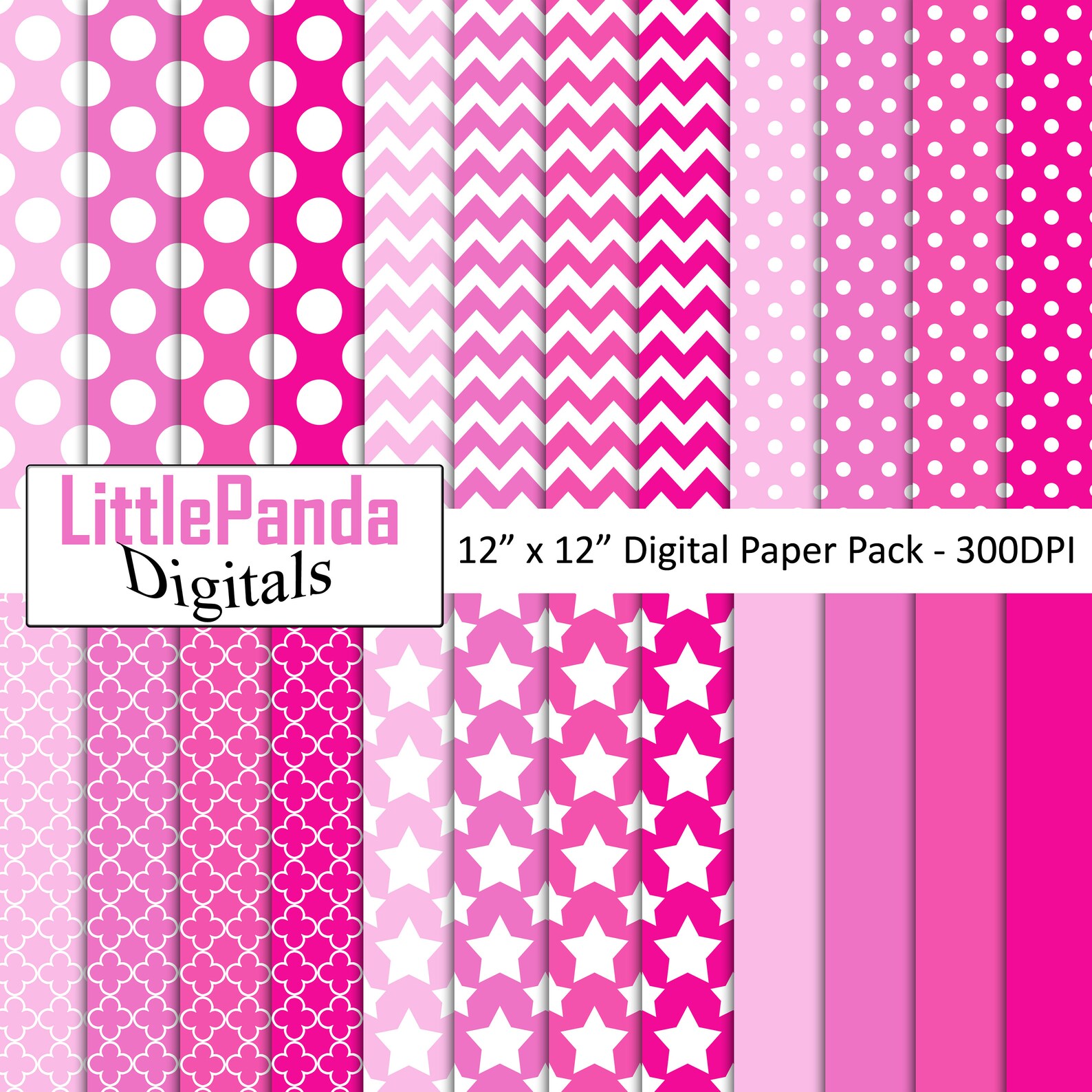 Shades of Pink Digital Paper Polka Dots Chevron Quatrefoil - Etsy