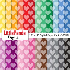 Herzen digitales Papier, Valentinstag Scrapbook Papier, Herzen Hintergrund, Herzen Muster, Regenbogenfarben, Einladung, kommerzielle Nutzung D696