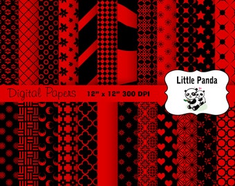 Red and Black Digital Papers 24 jpg files 12 x 12 - Instant Download - D260