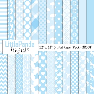 Baby blau digitales Papier Baby Füße Schirm Sterne Krone Giraffe Scrapbook Papier Elefant Hintergrund Chevron druckbare kommerzielle Nutzung D585