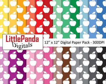 Apple digital paper back to school scrapbook paper snow white background teacher classroom paper pack commercial use D678