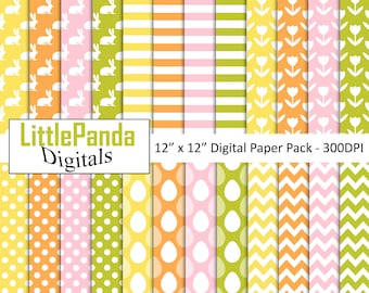 Easter digital paper bunny background easter eggs scrapbook paper flowers tulips pattern paper crafts commercial use D635