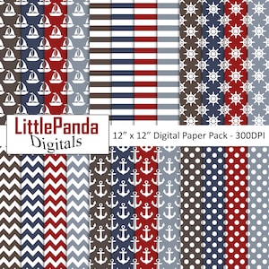 Nautische digitale Papier Anker Hintergrund Boot Scrapbook Papier Polka Dots Chevron Schiff Rad Muster Papier Handwerk kommerzielle Nutzung D620