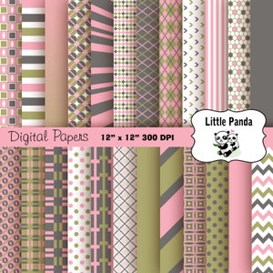 Roze grijs Khaki digitale papier Pack 24 jpg bestanden 12 x 12 - Instant downloaden - D321