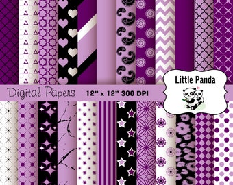 Purple Digital Scrapbook Papers 24 jpg files 12 x 12 - Instant Download - D246