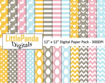 Easter digital paper bunny background easter eggs scrapbook paper flowers tulips pattern paper crafts commercial use D638