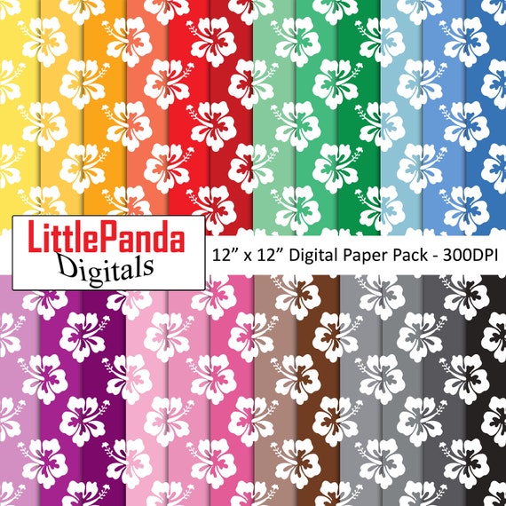 Hibiscus scrapbook paper, Hawaiian flowers digital paper, seamless floral pattern, hibiscus download, aloha, tropical, summer papers D766