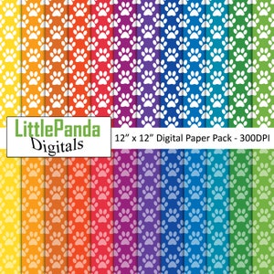 Paquete de papel digital de impresión Cat colores primarios papel de libro de recortes de papel animal imprimir patrón de pata de fondo imprimible uso comercial D605