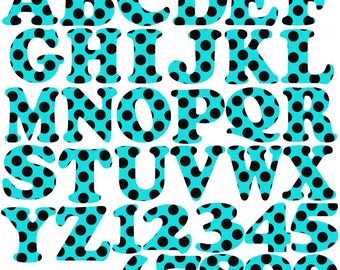 Bright Turquoise Polka Dots Alphabet & Numbers Clip Art Digital Scrapbooking  - Instant Download - C83