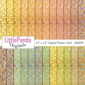 Gold Damask digital paper, scrapbook papers, wedding invitation, birthday, baby shower, royal patterns, commercial use D544