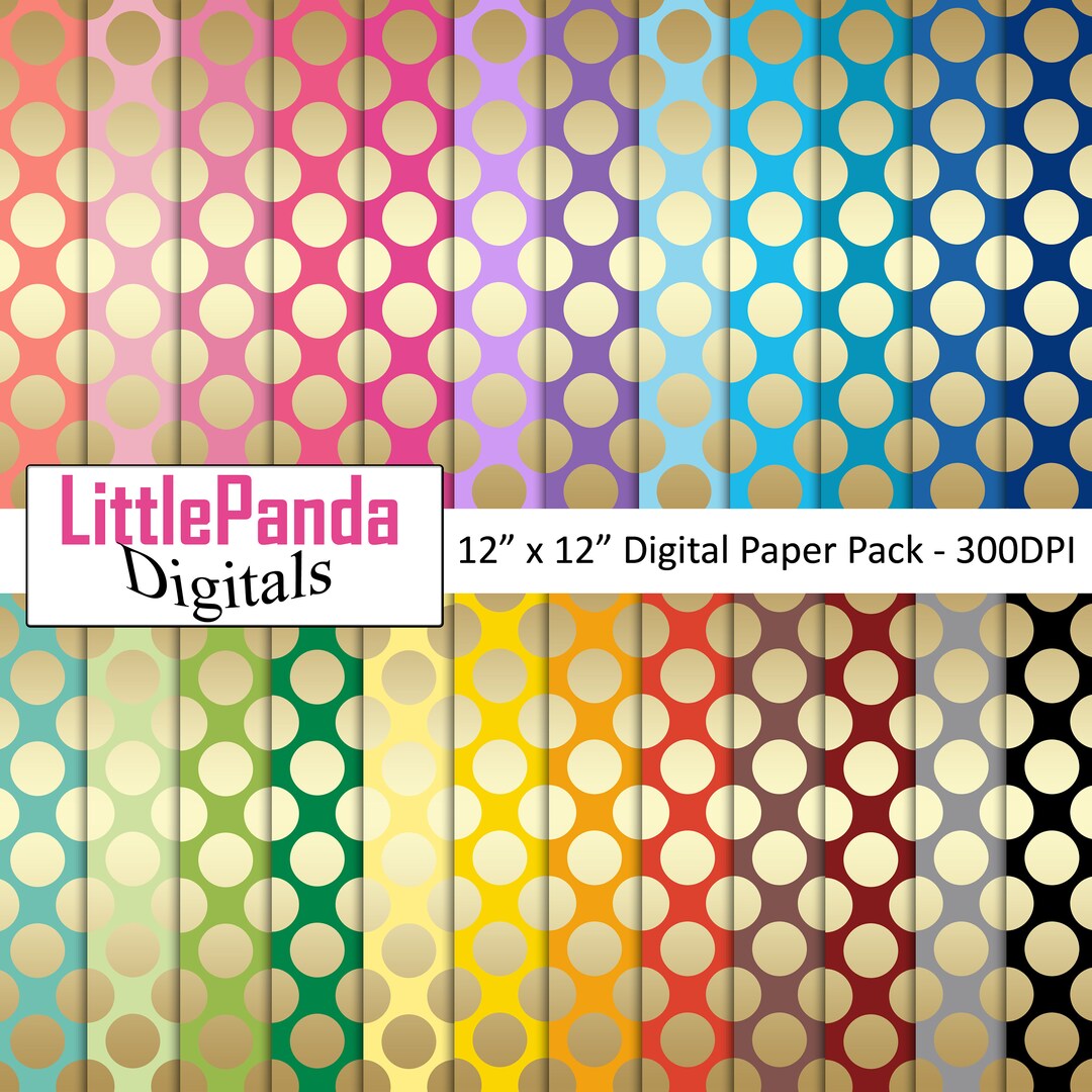 Polka Dots Gold Digital Paper, Gold Digital Paper, Scrapbook Papers