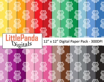 Owl digital paper cute owl silhouette baby shower scrapbook paper animal pattern background school woodland rainbow commercial use D714
