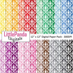 Papier cyfrowy damasceński kwiatowy wzór papier do scrapbookingu tło zaproszenie papierowe rzemiosło drukowalne kolory tęczy komercyjne zastosowanie D703