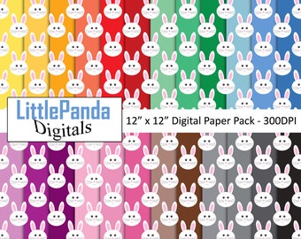 Easter bunny digital paper, easter background, easter scrapbook paper, rainbow colors, printable paper, commercial use D701