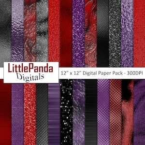 Halloween Digital Paper Gothic Metallic Foil Textures Glitter Purple Black Red Spooky Fantasy Scrapbook Paper Commercial Use D573